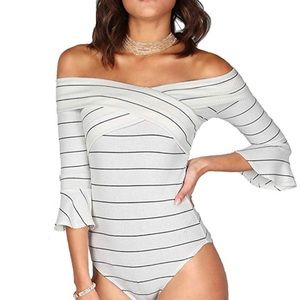 Off the shoulder cross front bodysuit